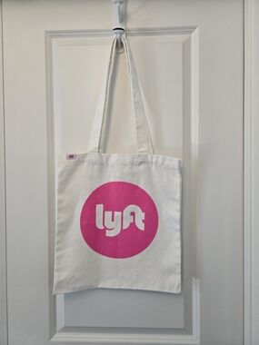 Lyft White And Pink Canvas Tote